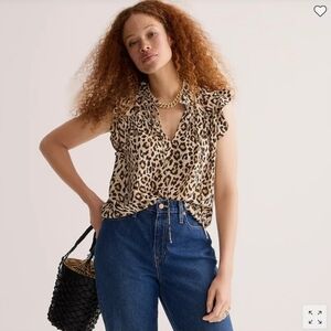NWT 🐆 J. Crew Ruffle tie-neck top in leopard print, Size XXS